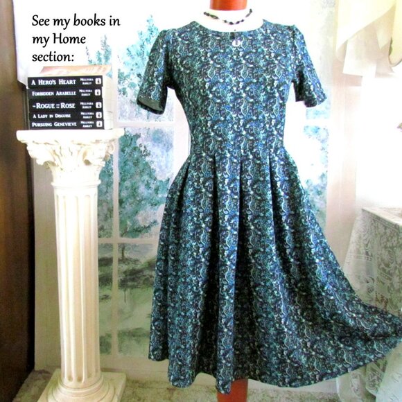 LULAROE DRESS, NWT, M, NAVY PRINT, CLASSIC MIDI - "AMELIA" - Picture 1 of 9